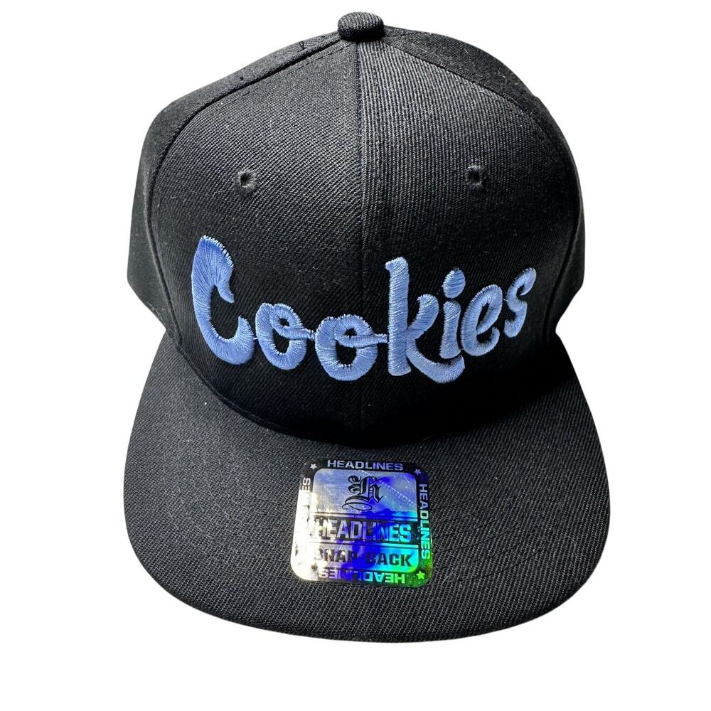 Headlines Cookies Embroidered Logo Snapback Black/Blue Men's Hat NEW